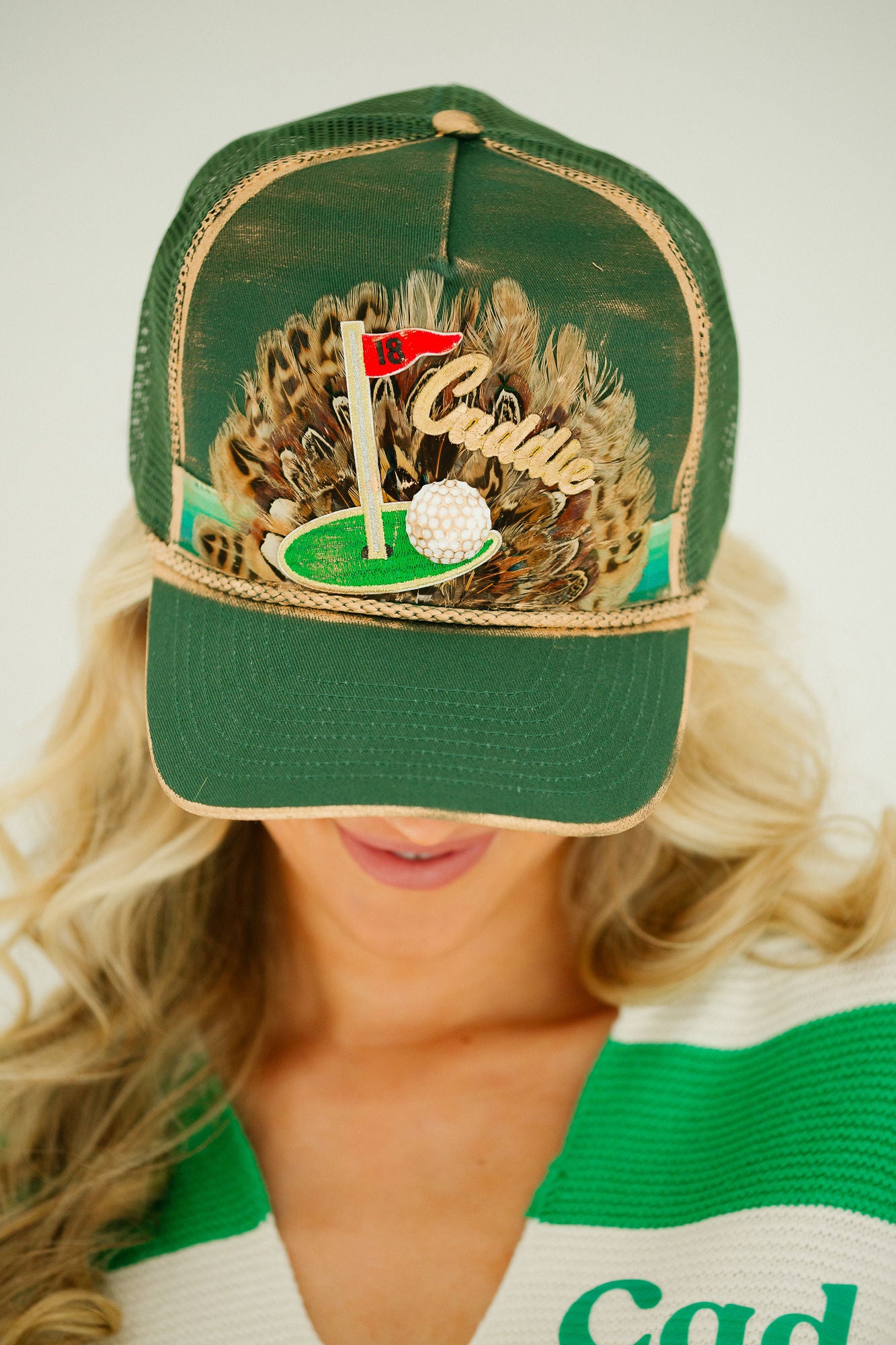 18TH HOLE CADDIE GREEN STRUCTURED HAT TRUCKER HAT Judith March