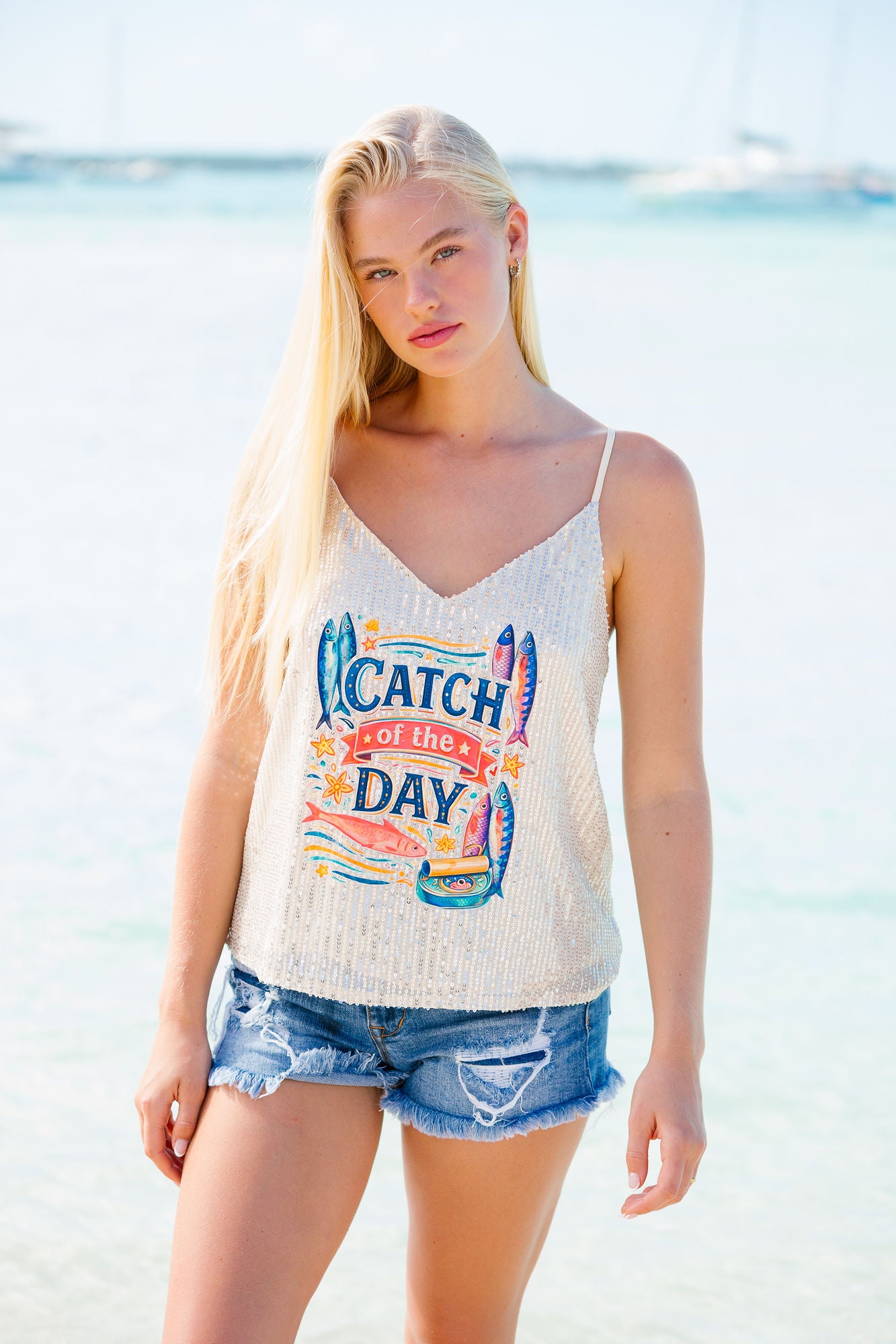 CATCH OF THE DAY GOLD SEQUIN TANK TANK Judith March