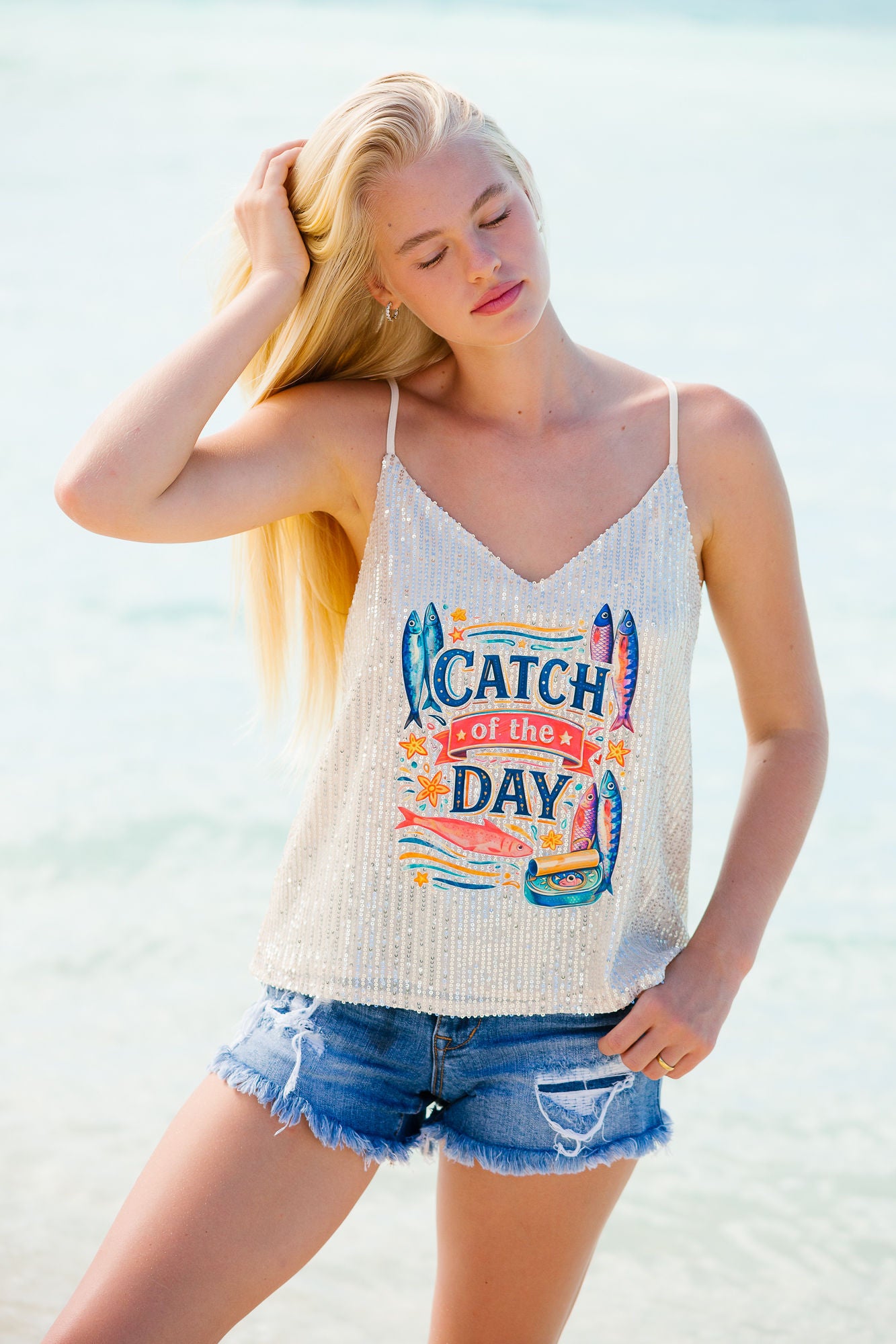CATCH OF THE DAY GOLD SEQUIN TANK TANK Judith March