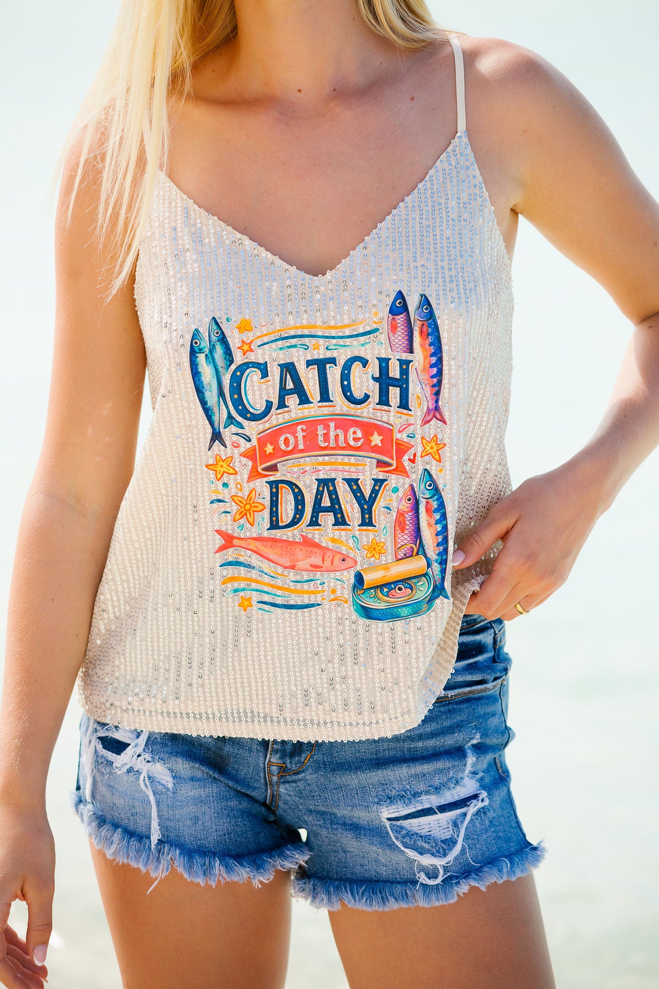 CATCH OF THE DAY GOLD SEQUIN TANK TANK Judith March