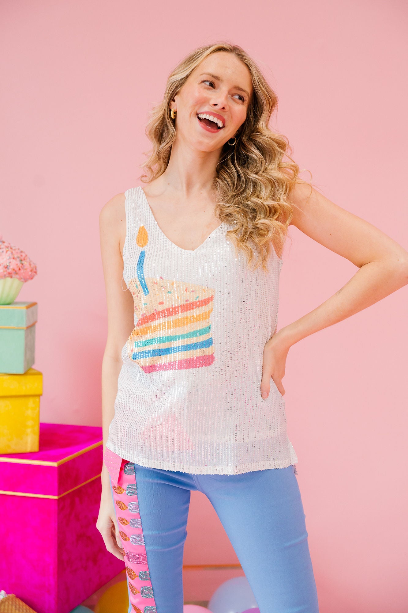 PIECE OF CAKE SILVER SEQUIN TANK TANK Judith March