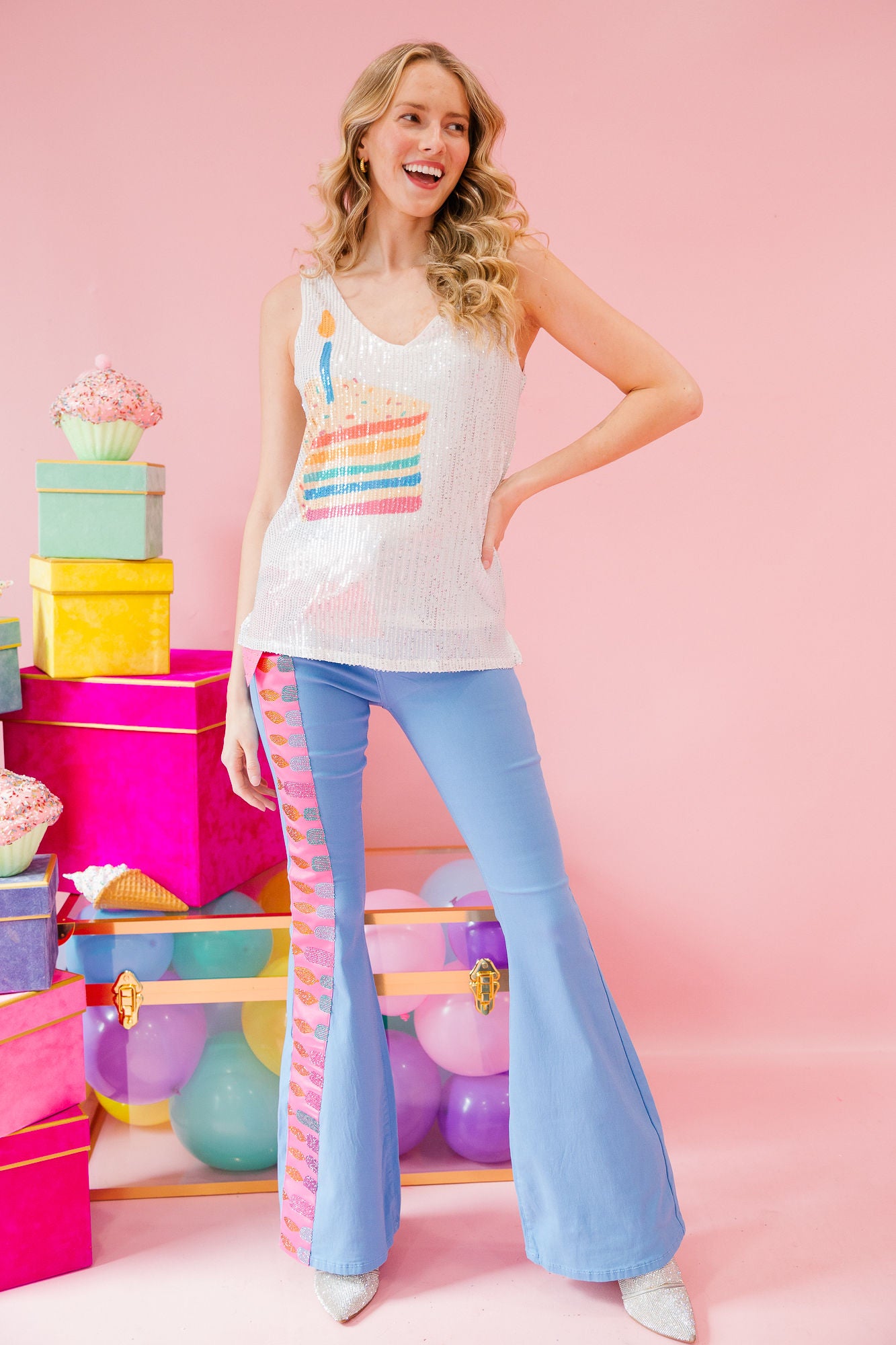 PIECE OF CAKE SILVER SEQUIN TANK TANK Judith March