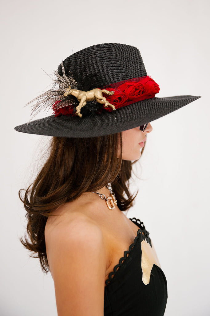 KENTUCKY DERBY® BLACK FLORAL SUN HAT HAT Judith March