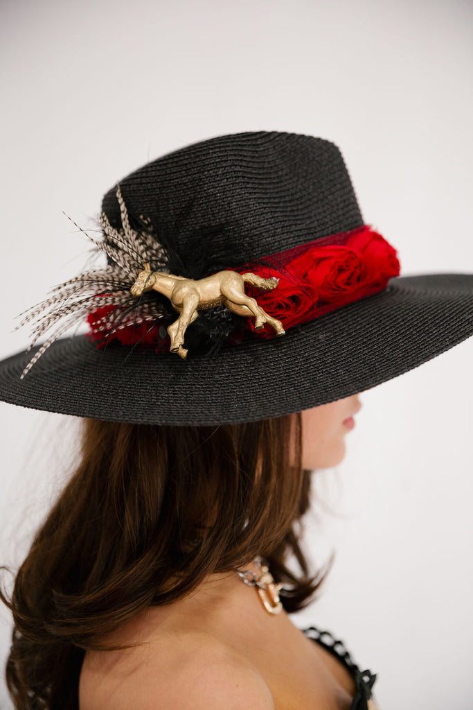 KENTUCKY DERBY® BLACK FLORAL SUN HAT HAT Judith March