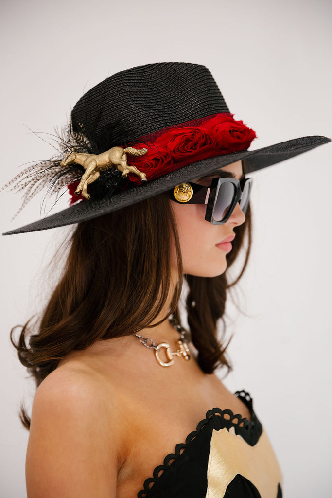 KENTUCKY DERBY® BLACK FLORAL SUN HAT HAT Judith March