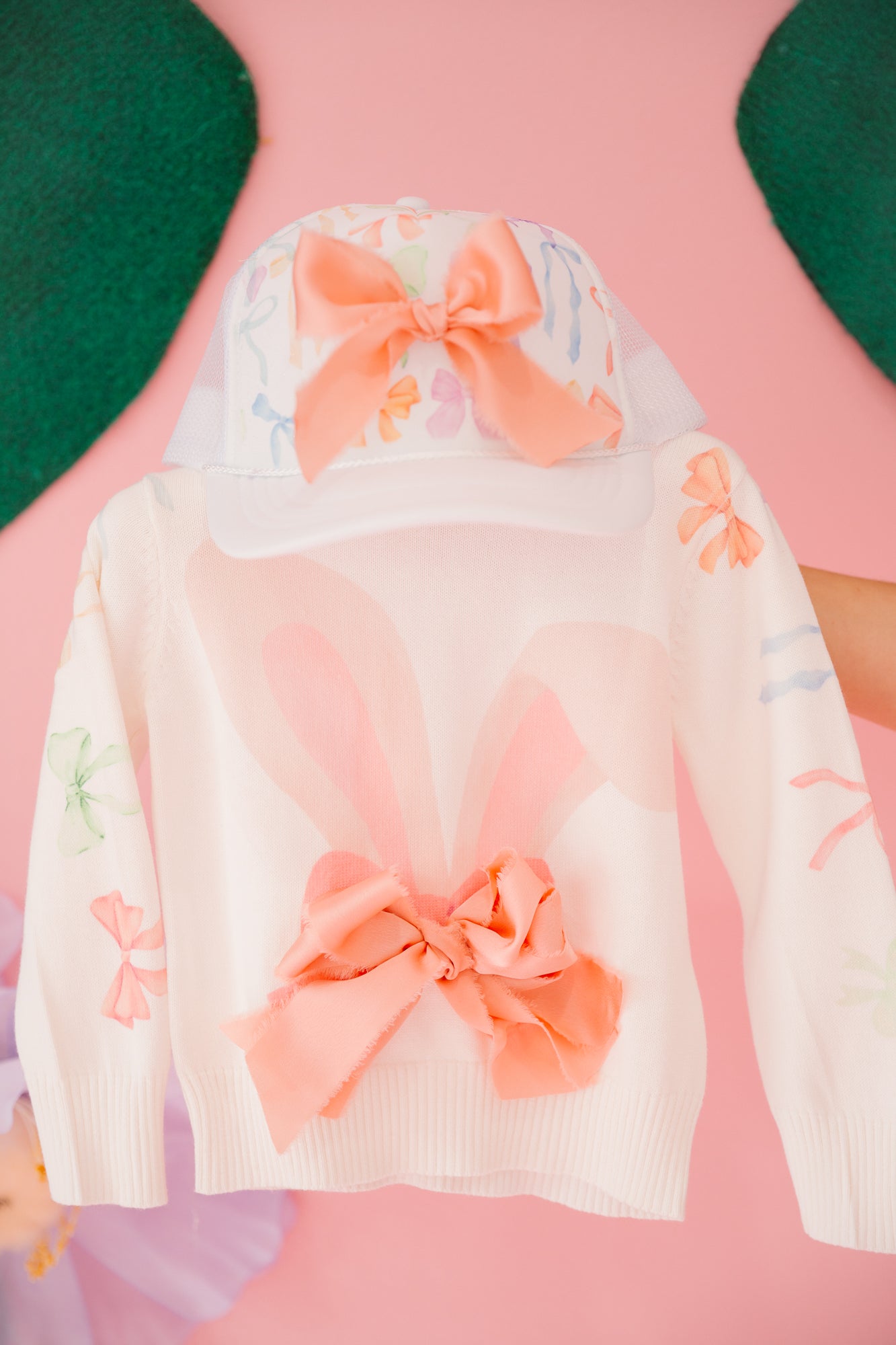 *MINI KIDS BUNNY EARS BOW WHITE SWEATER - 12-18M PULLOVER Judith March