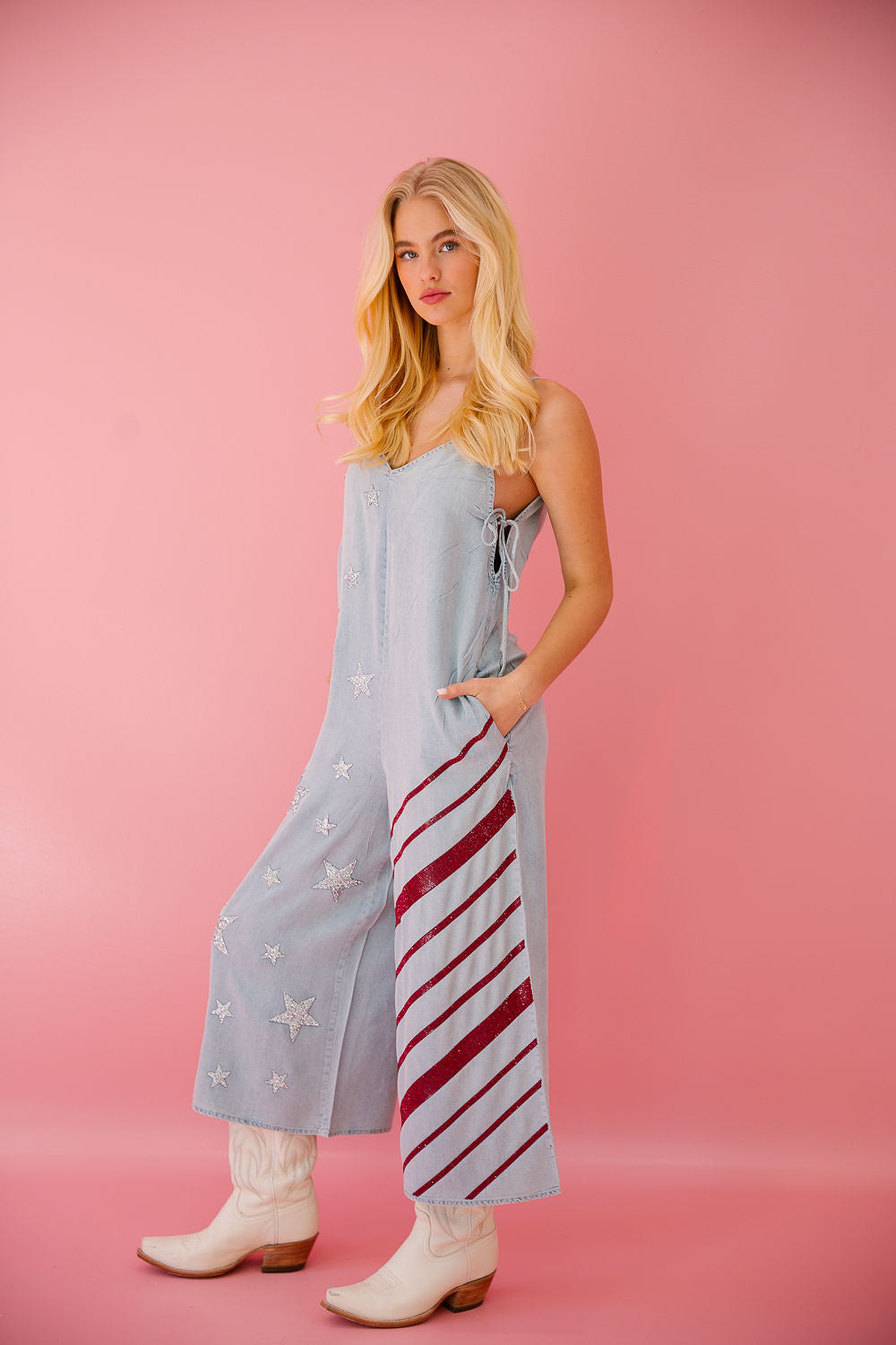 LAND OF THE FREE DENIM JUMPSUIT Jumpsuits & Rompers Judith March   
