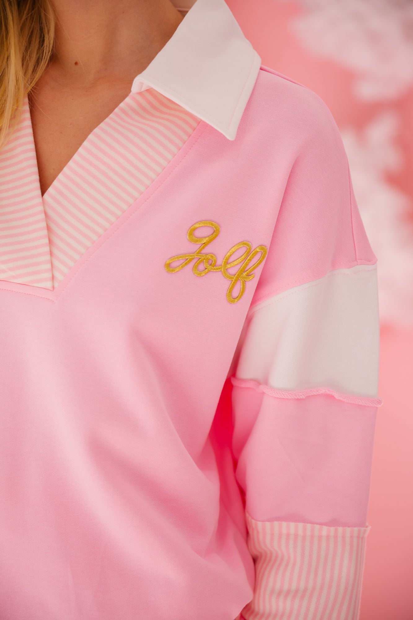 GOLF PINK COLLARED PULLOVER PULLOVER Judith March
