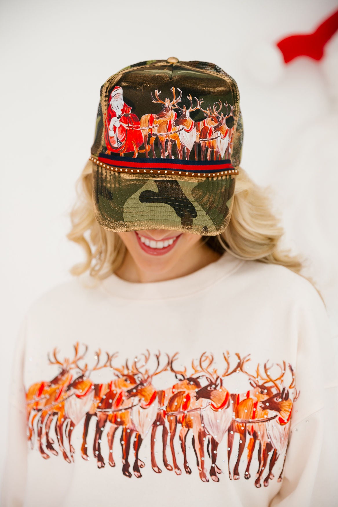 SANTA'S SLEIGH CAMO TRUCKER HAT TRUCKER HAT Judith March