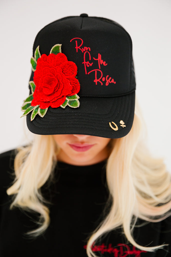 RUN FOR THE ROSES® BLACK TRUCKER HAT HAT Judith March