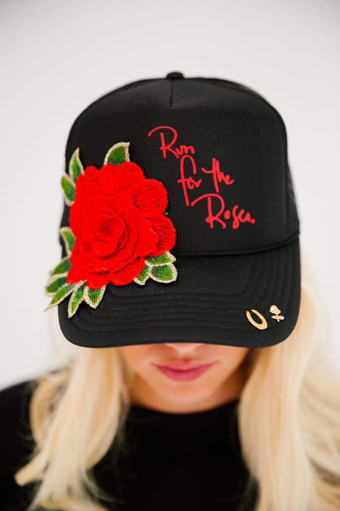 RUN FOR THE ROSES® BLACK TRUCKER HAT HAT Judith March
