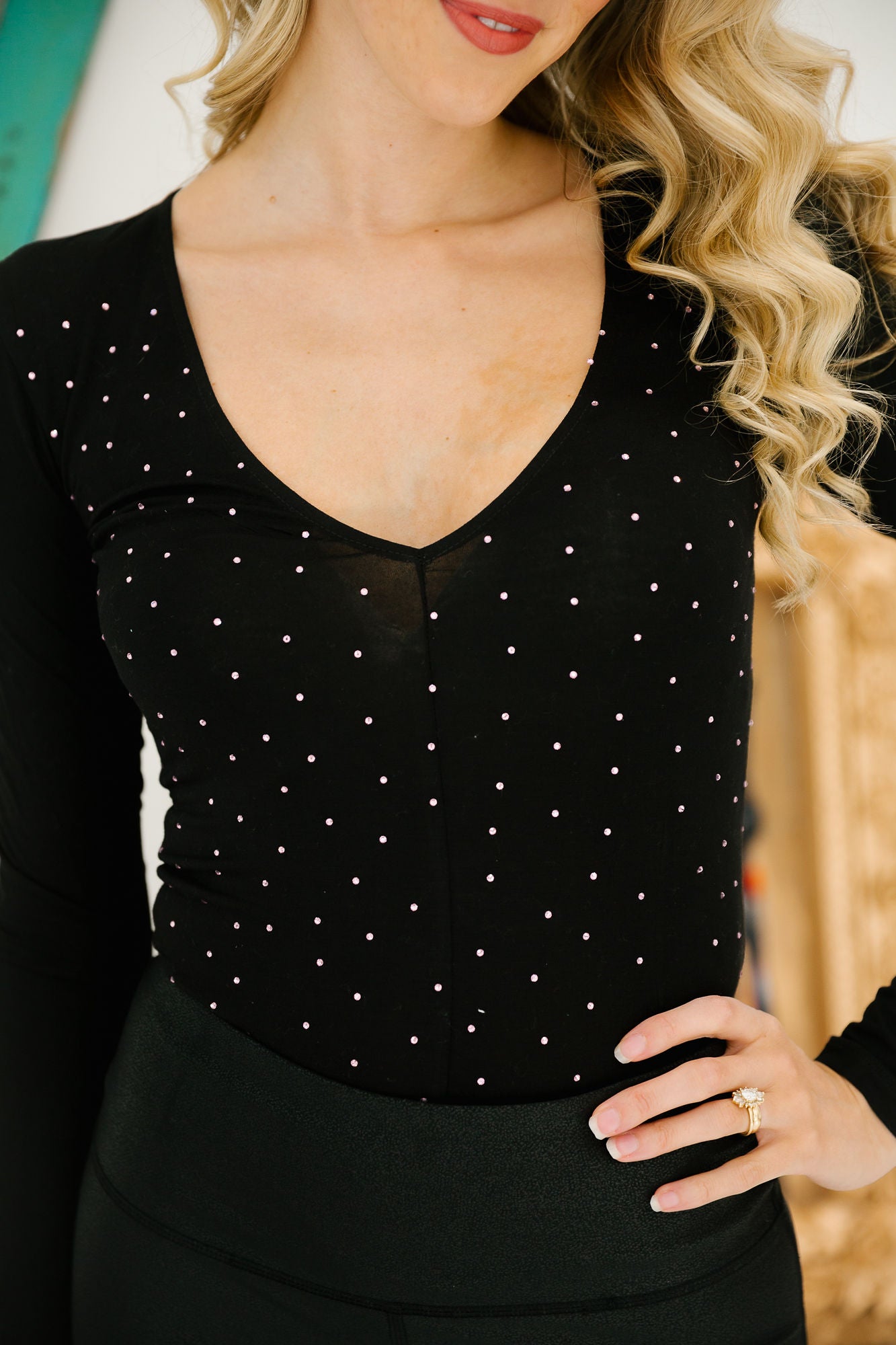 BEJEWELED BLACK BODYSUIT BODYSUIT Judith March