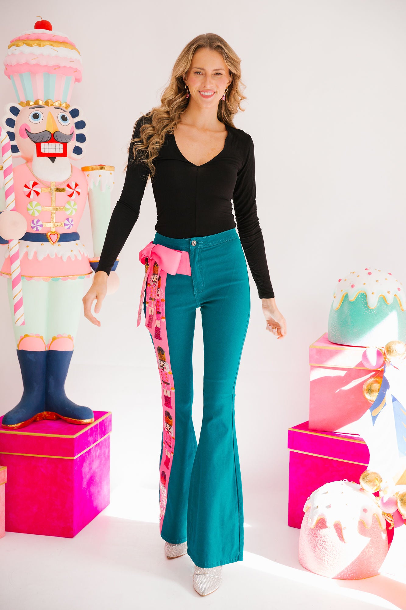 NUTCRACKER SEASON TEAL FLARE PANTS FLARES Judith March