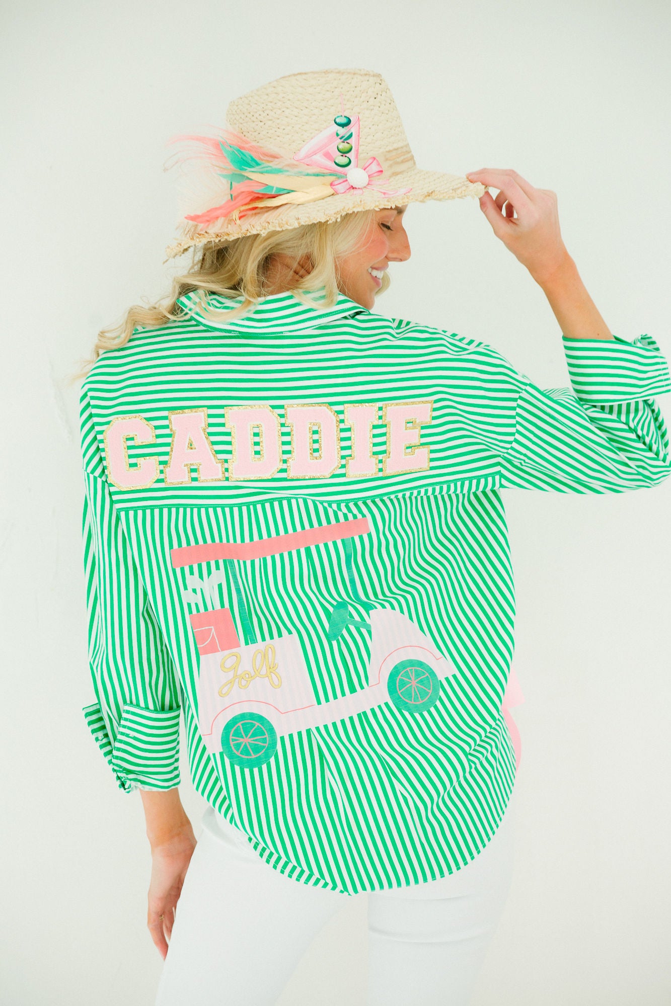 CADDIE GREEN STRIPED BUTTON DOWN TOP Judith March