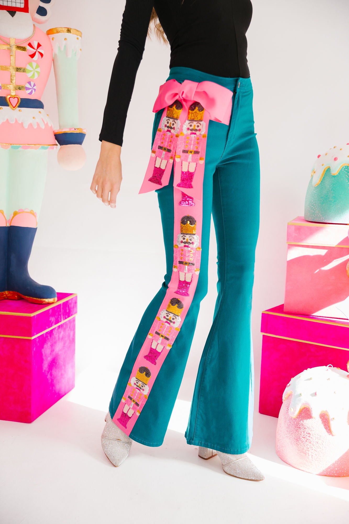 NUTCRACKER SEASON TEAL FLARE PANTS FLARES Judith March