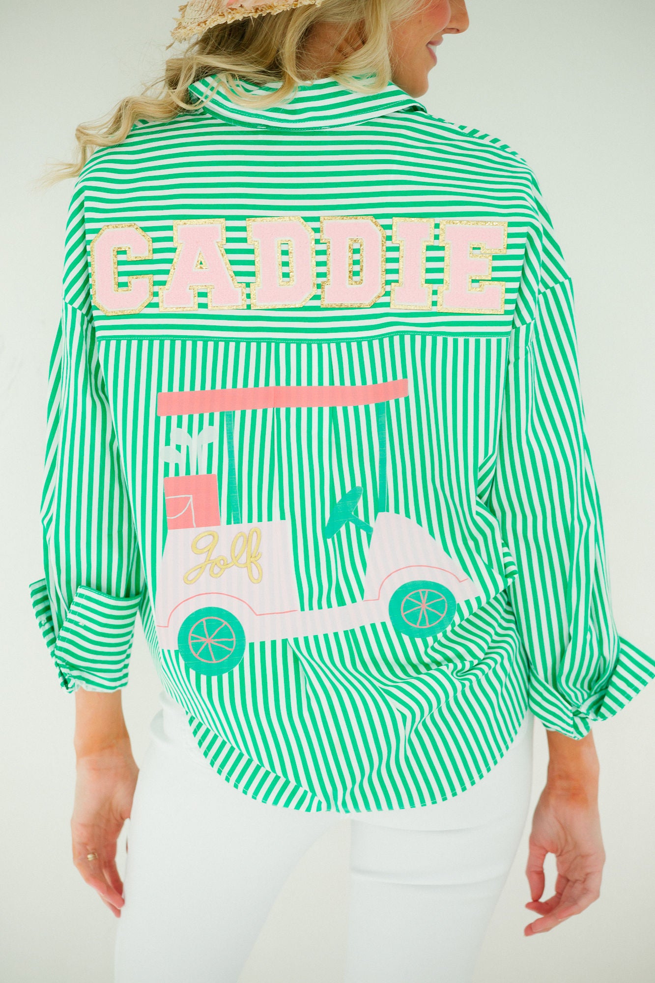 CADDIE GREEN STRIPED BUTTON DOWN TOP Judith March