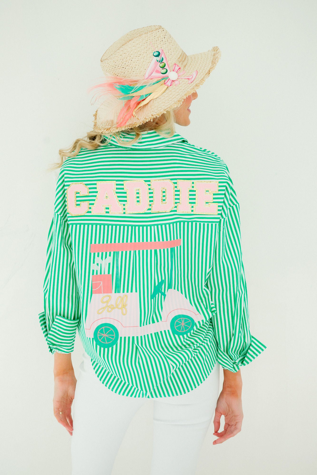 CADDIE GREEN STRIPED BUTTON DOWN TOP Judith March