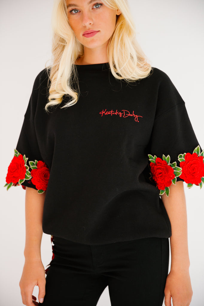 KENTUCKY DERBY® BLACK FLORAL TOP PULLOVER Judith March