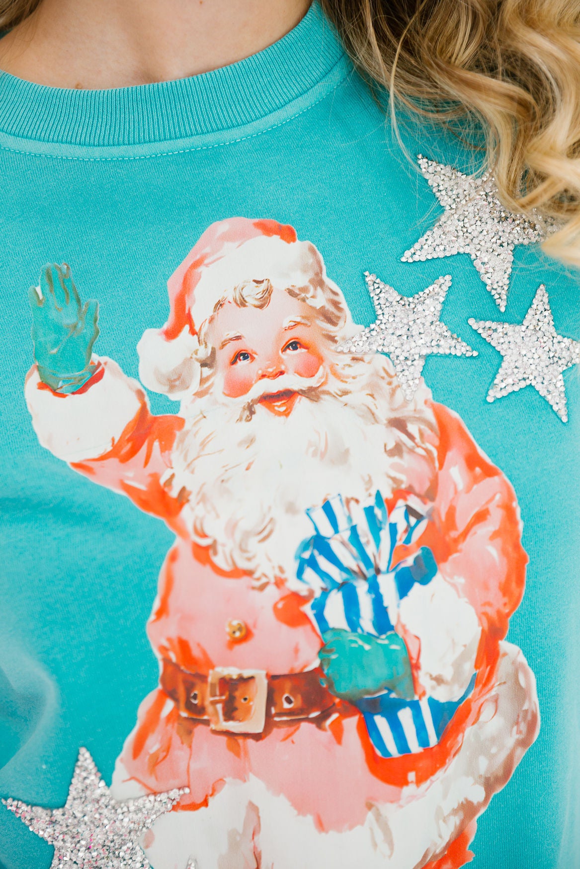 SANTA'S STAR TEAL PULLOVER PULLOVER Judith March