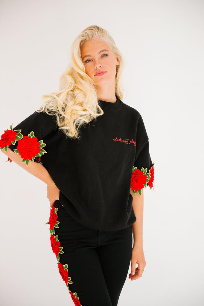 KENTUCKY DERBY® BLACK FLORAL TOP PULLOVER Judith March