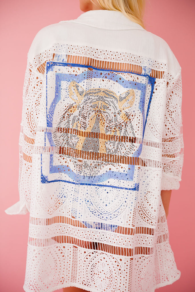 MEDITERRANEAN TIGER EYELET BUTTON DOWN Button Down Judith March SMALL