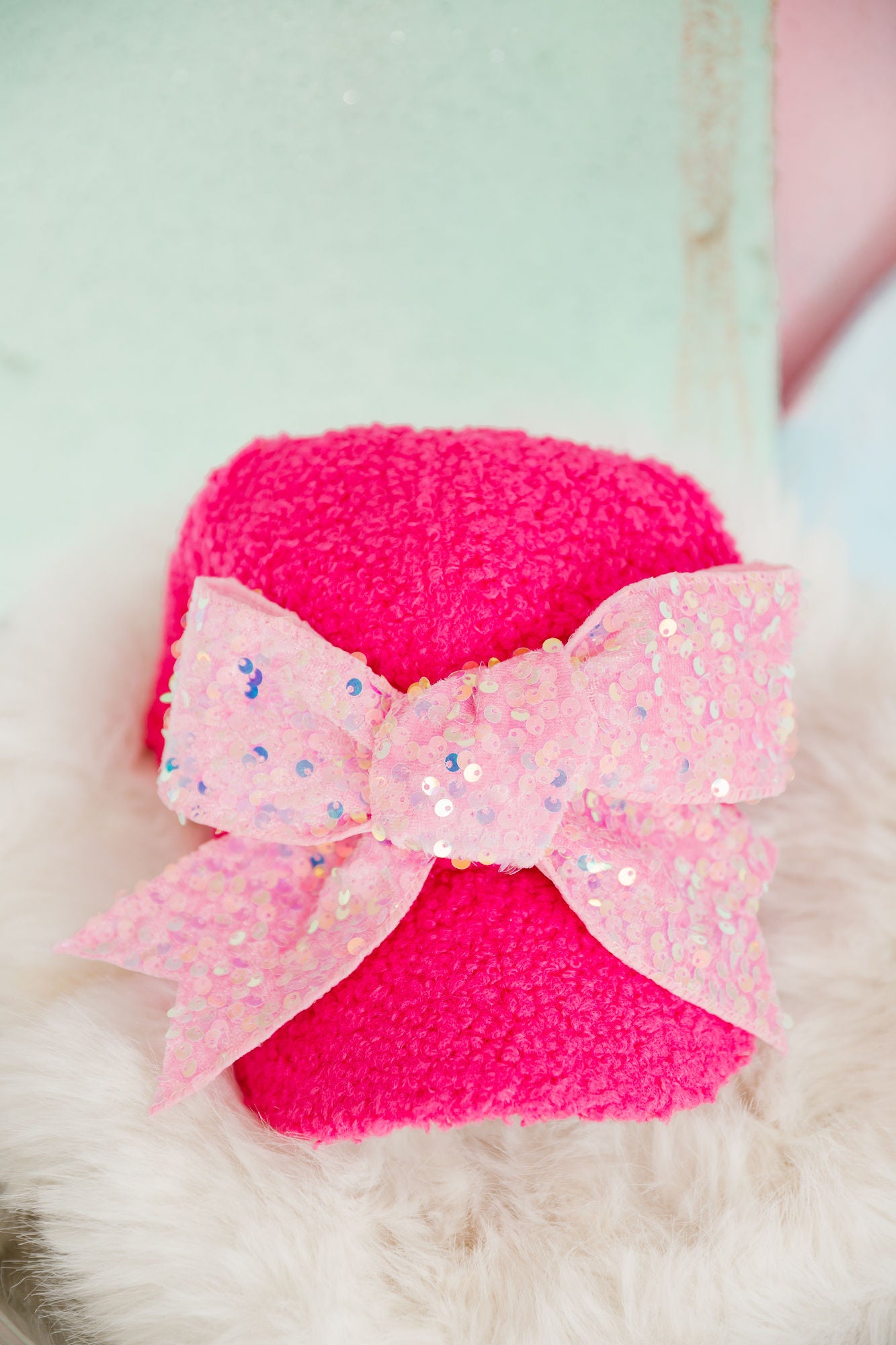 PRETTY IN PINK BOW SHERPA HAT HAT Judith March