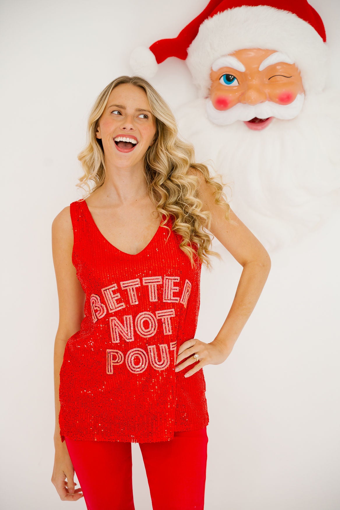 BETTER NOT POUT RED SEQUIN TANK TANK Judith March