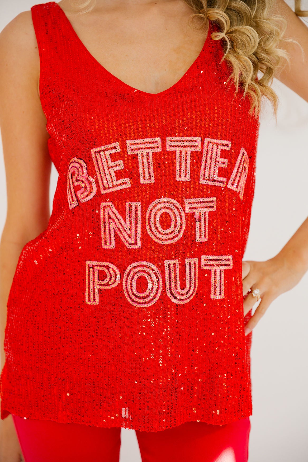 BETTER NOT POUT RED SEQUIN TANK TANK Judith March