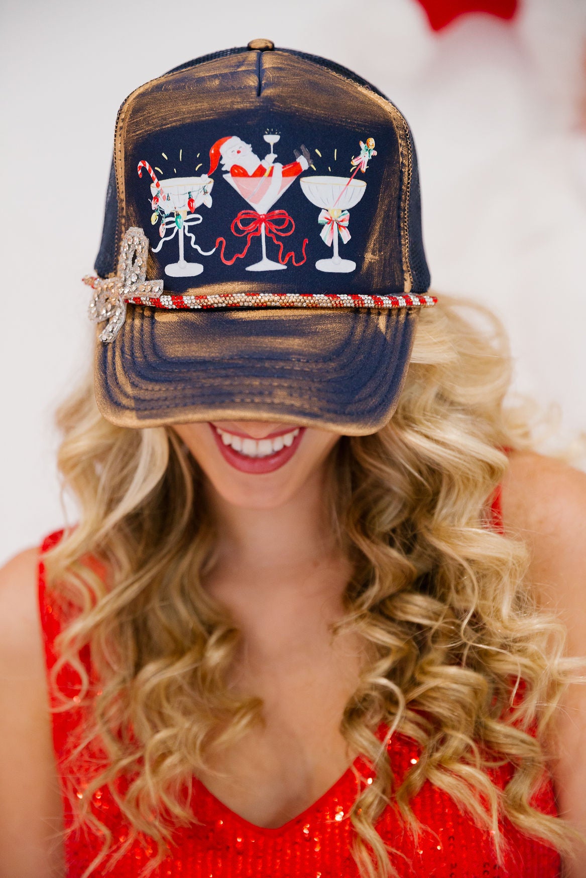 MERRY COCKTAILS NAVY TRUCKER HAT TRUCKER HAT Judith March