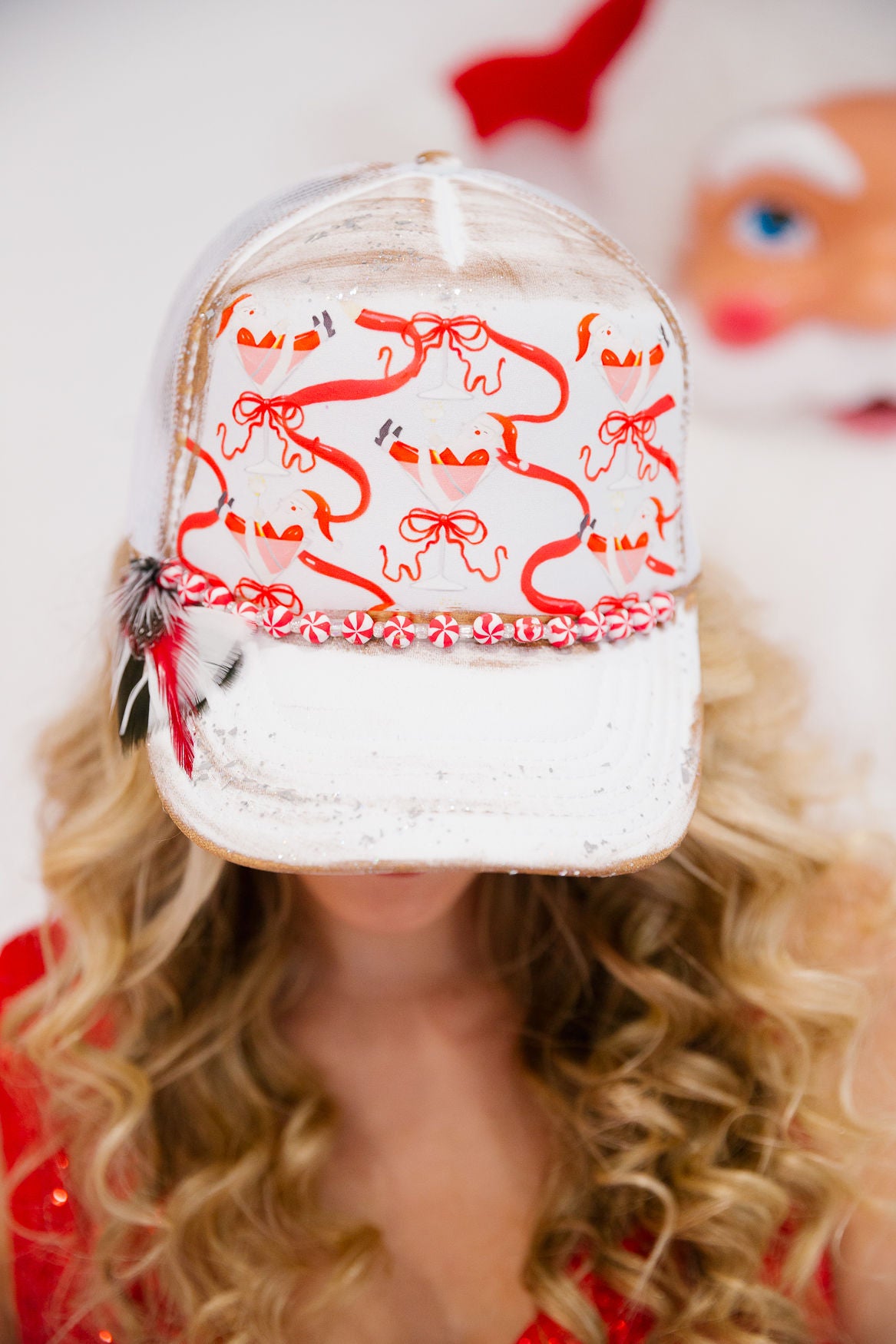 TIPSY SANTA WHITE TRUCKER HAT TRUCKER HAT Judith March