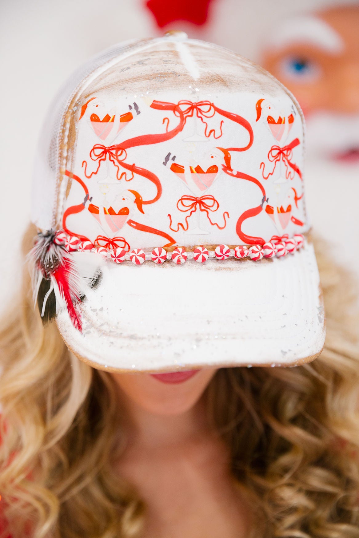 TIPSY SANTA WHITE TRUCKER HAT TRUCKER HAT Judith March