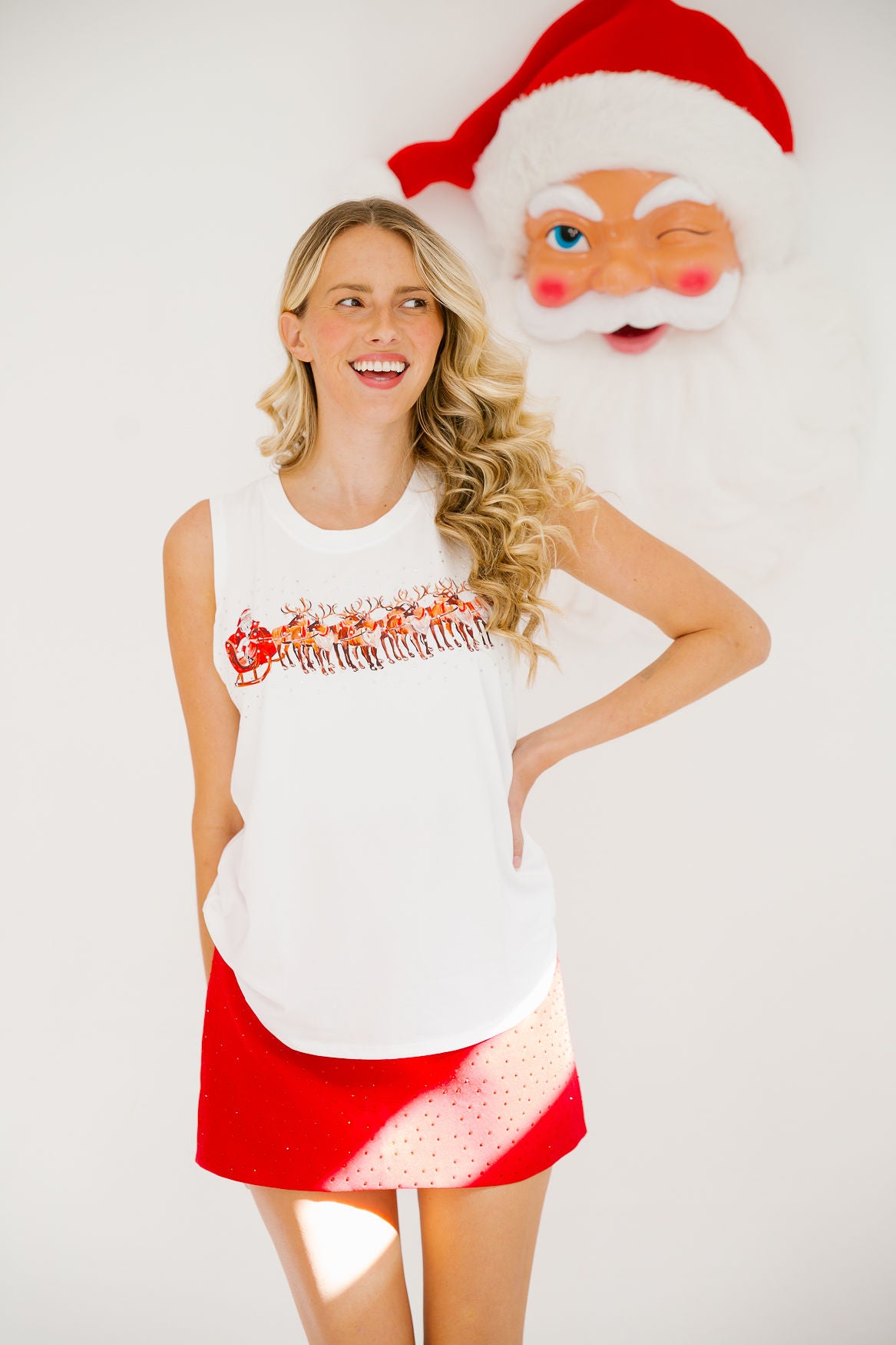 SANTA'S SLEIGH WHITE TANK TANK Judith March