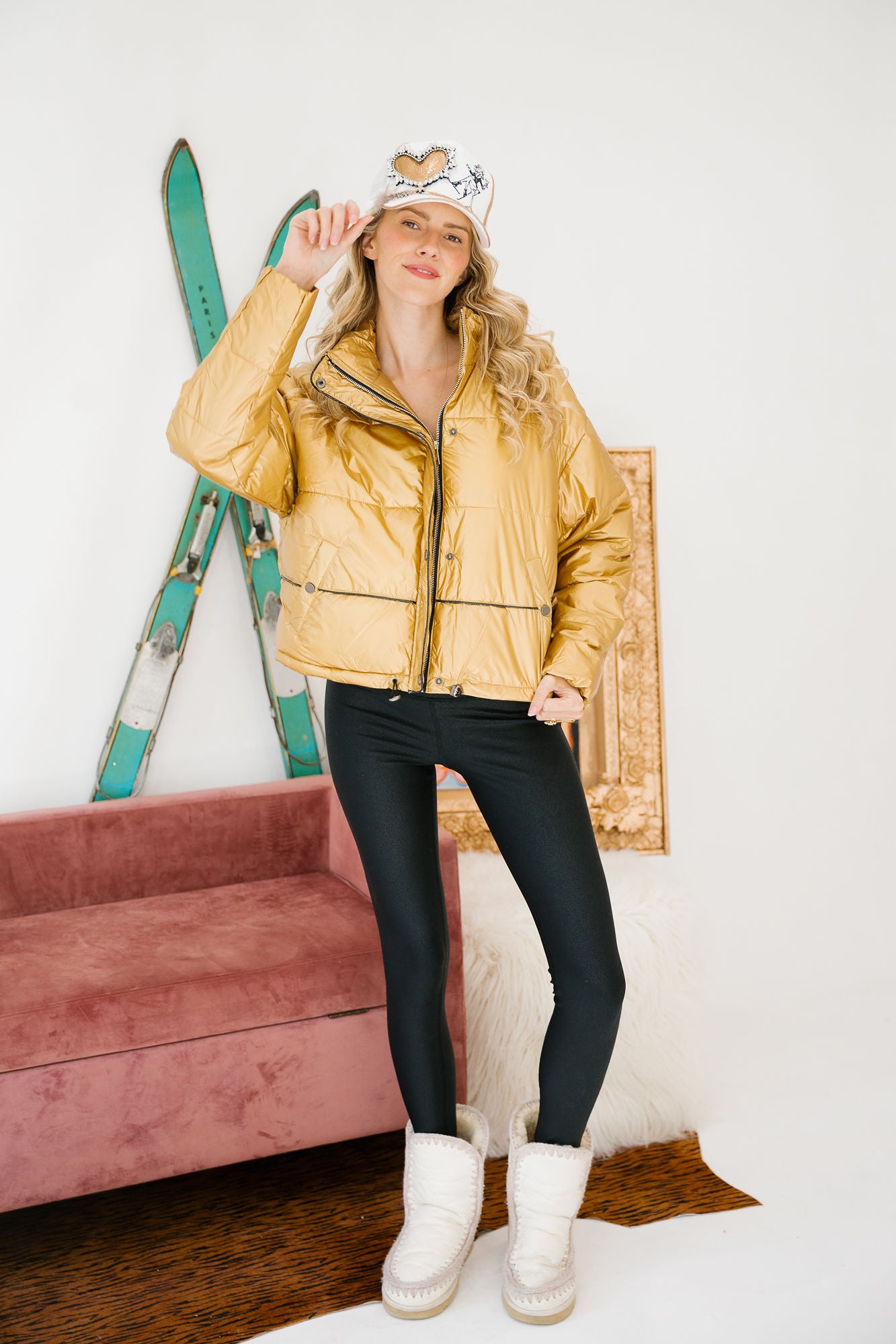 SIPS & SKIS GOLD PUFFER JACKET JACKET Judith March