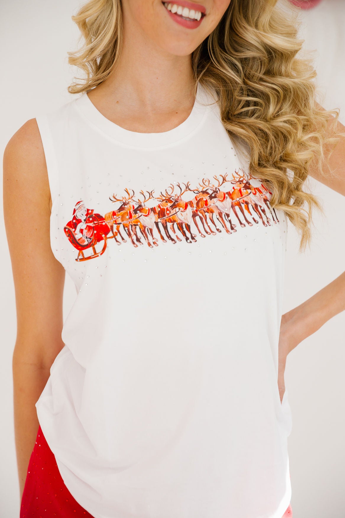 SANTA'S SLEIGH WHITE TANK TANK Judith March