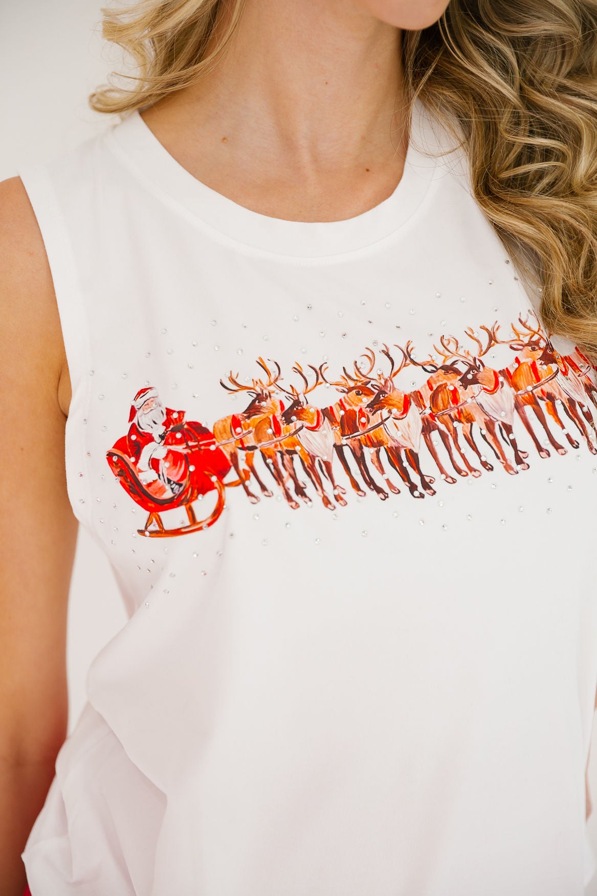 SANTA'S SLEIGH WHITE TANK TANK Judith March