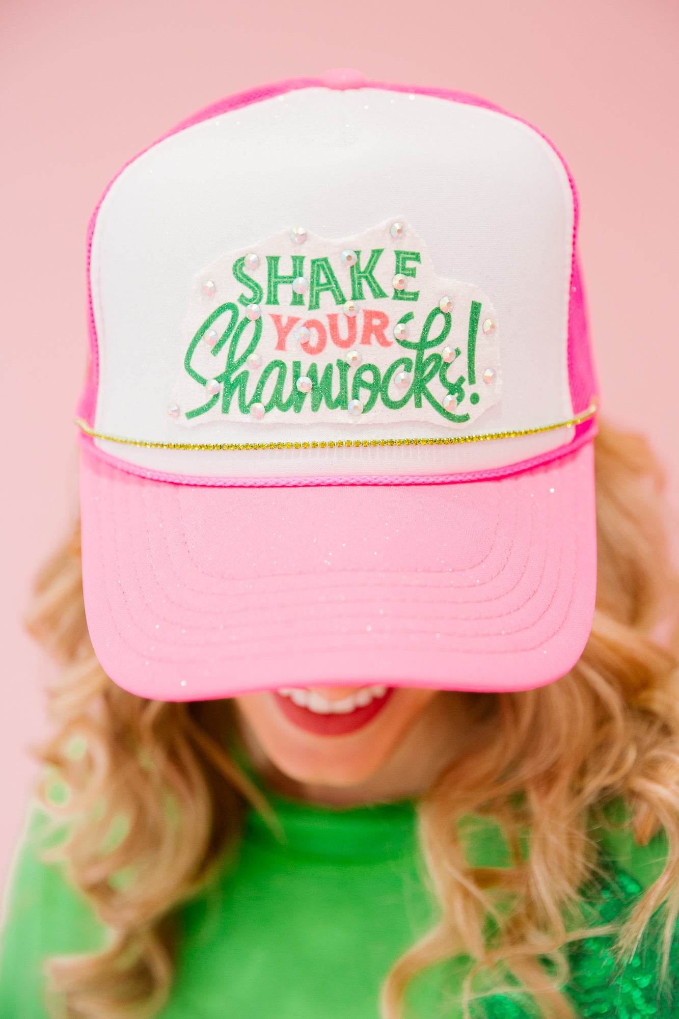 ST. PATRICK'S DAY HATS TRUCKER HAT Judith March PINK TRUCKER - SHAKE YOUR SHAMROCK