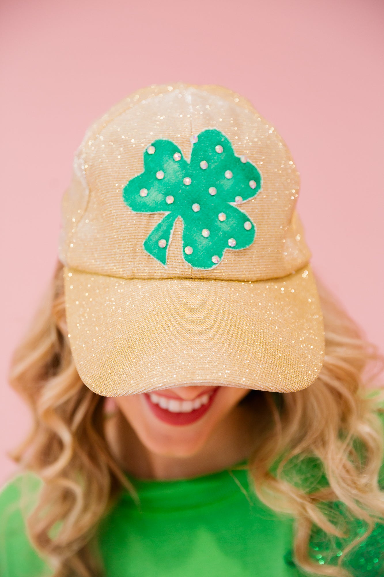 ST. PATRICK'S DAY HATS TRUCKER HAT Judith March GOLD SPARKLE - CLOVER