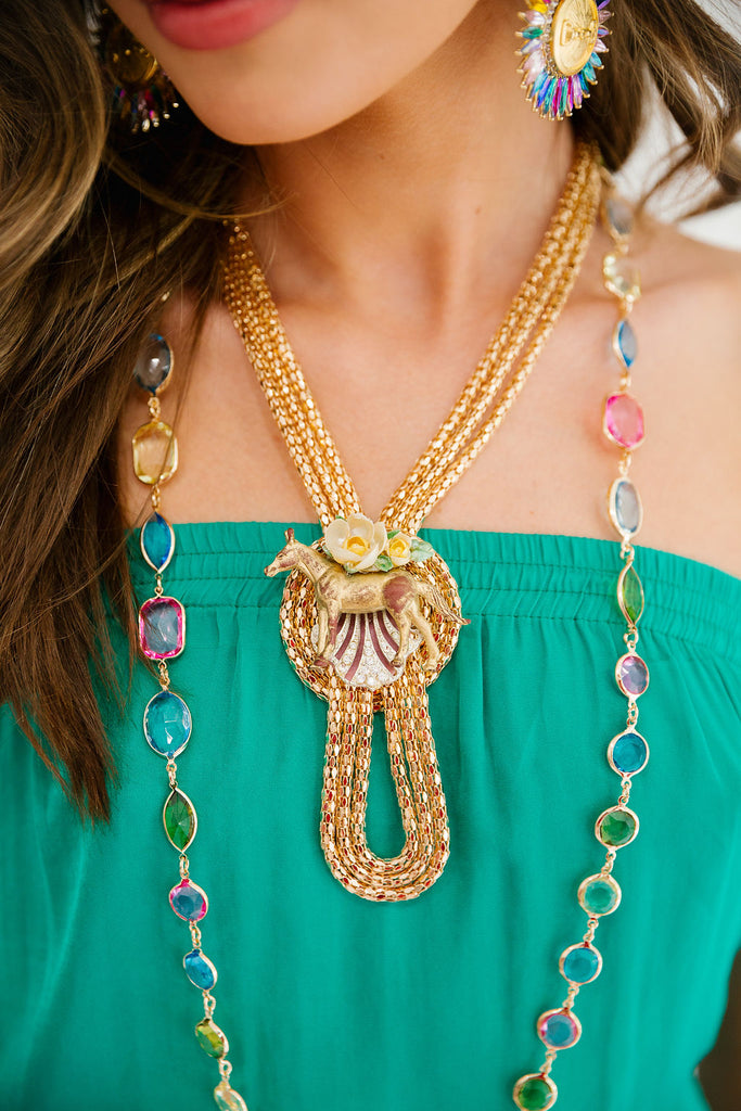 GOLDEN HORSE FLORAL LOOP NECKLACE NECKLACE Judith March