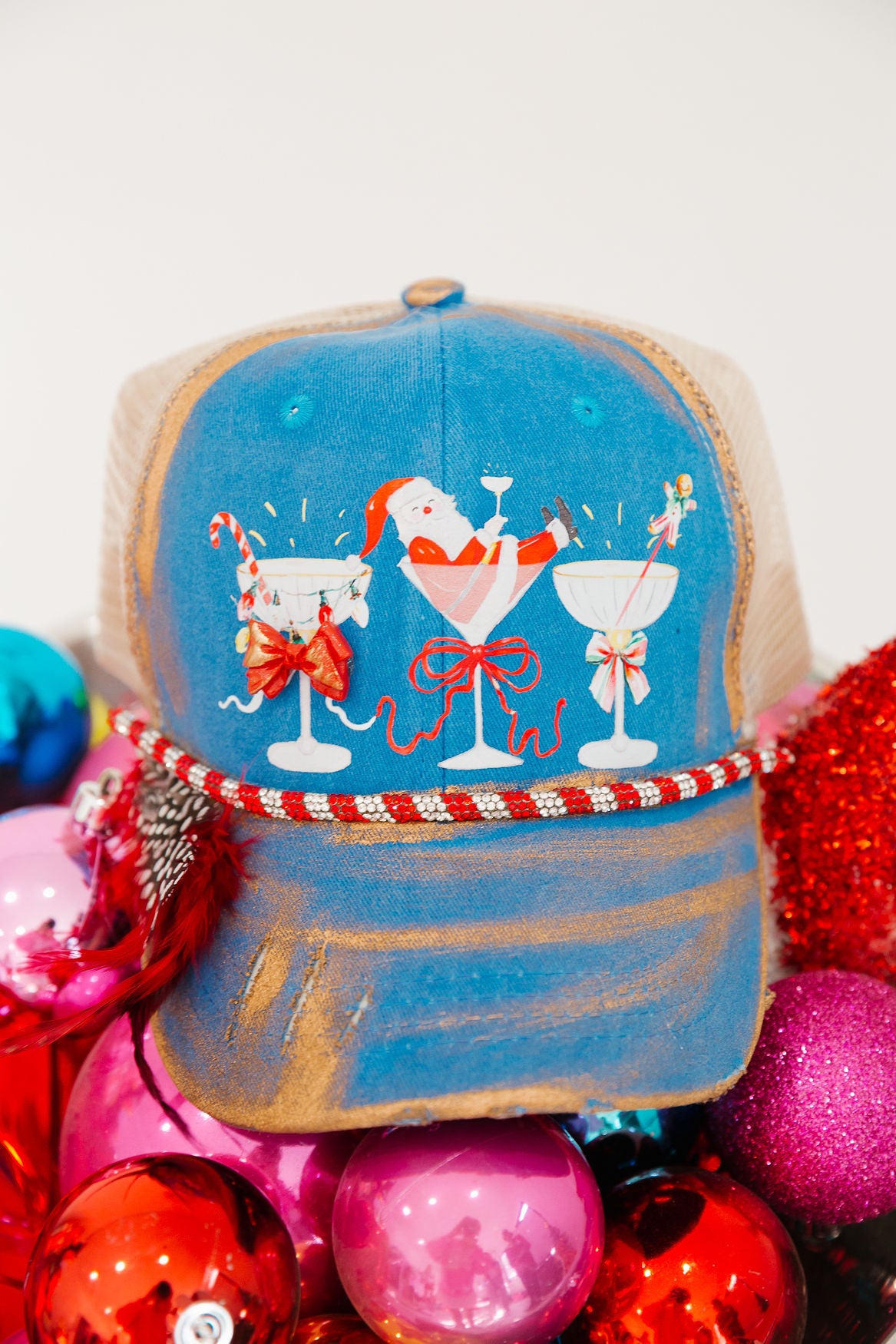 MERRY COCKTAILS BLUE BASEBALL HAT TRUCKER HAT Judith March