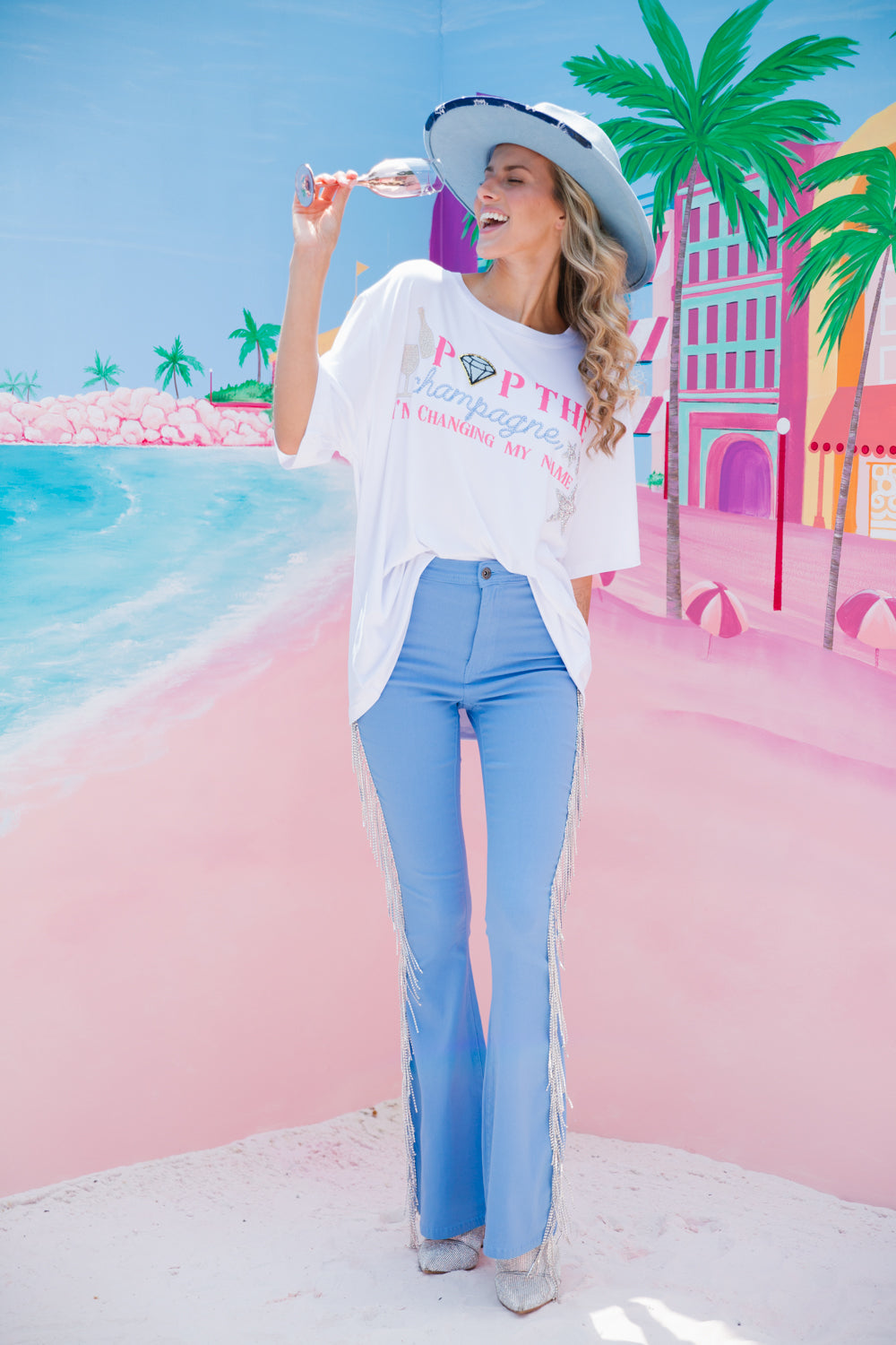 DIAMOND FRINGE FLARES  Judith March BLUE SMALL 