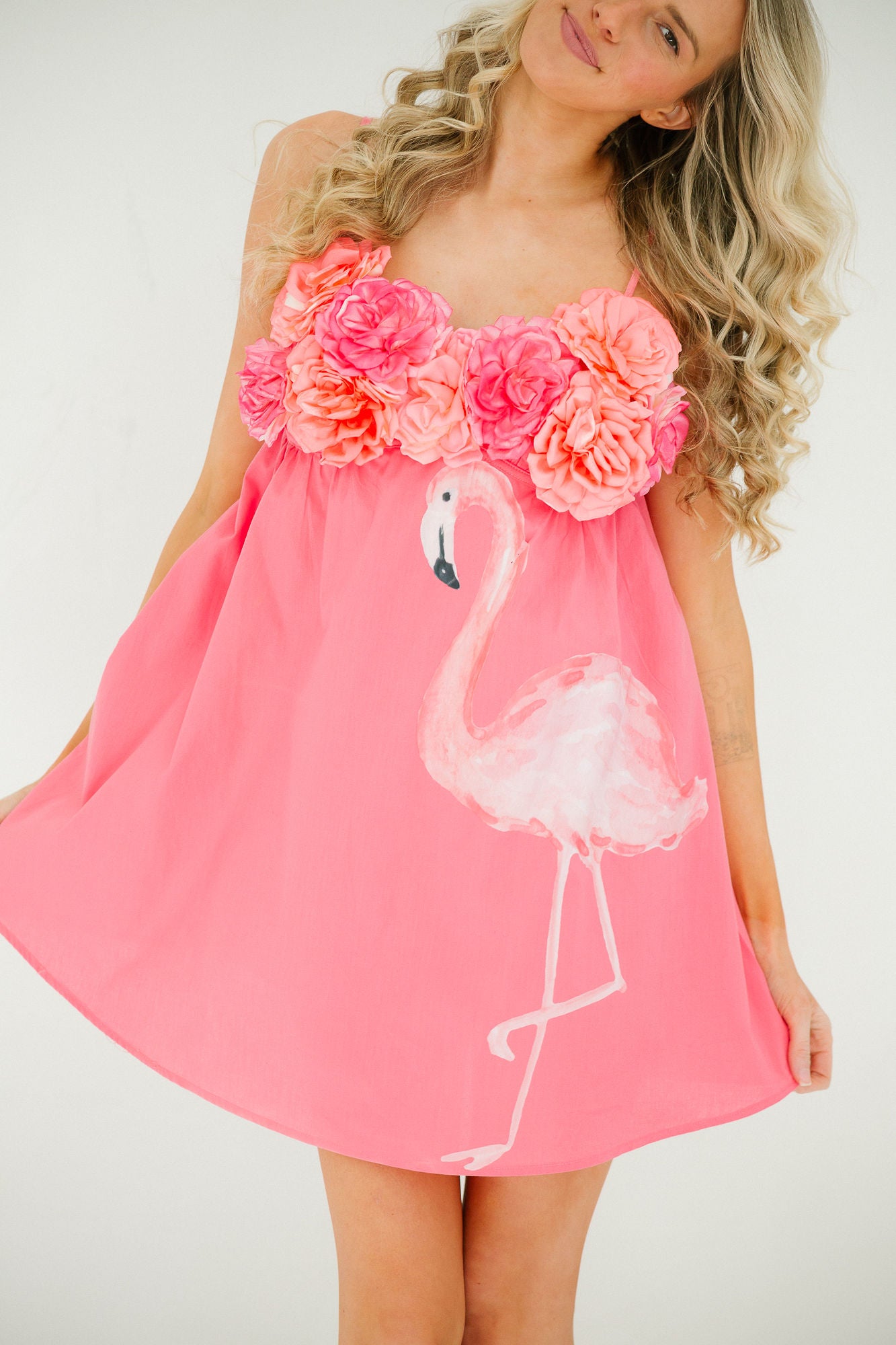 FLAMINGO FLORAL PINK DRESS TOP Judith March