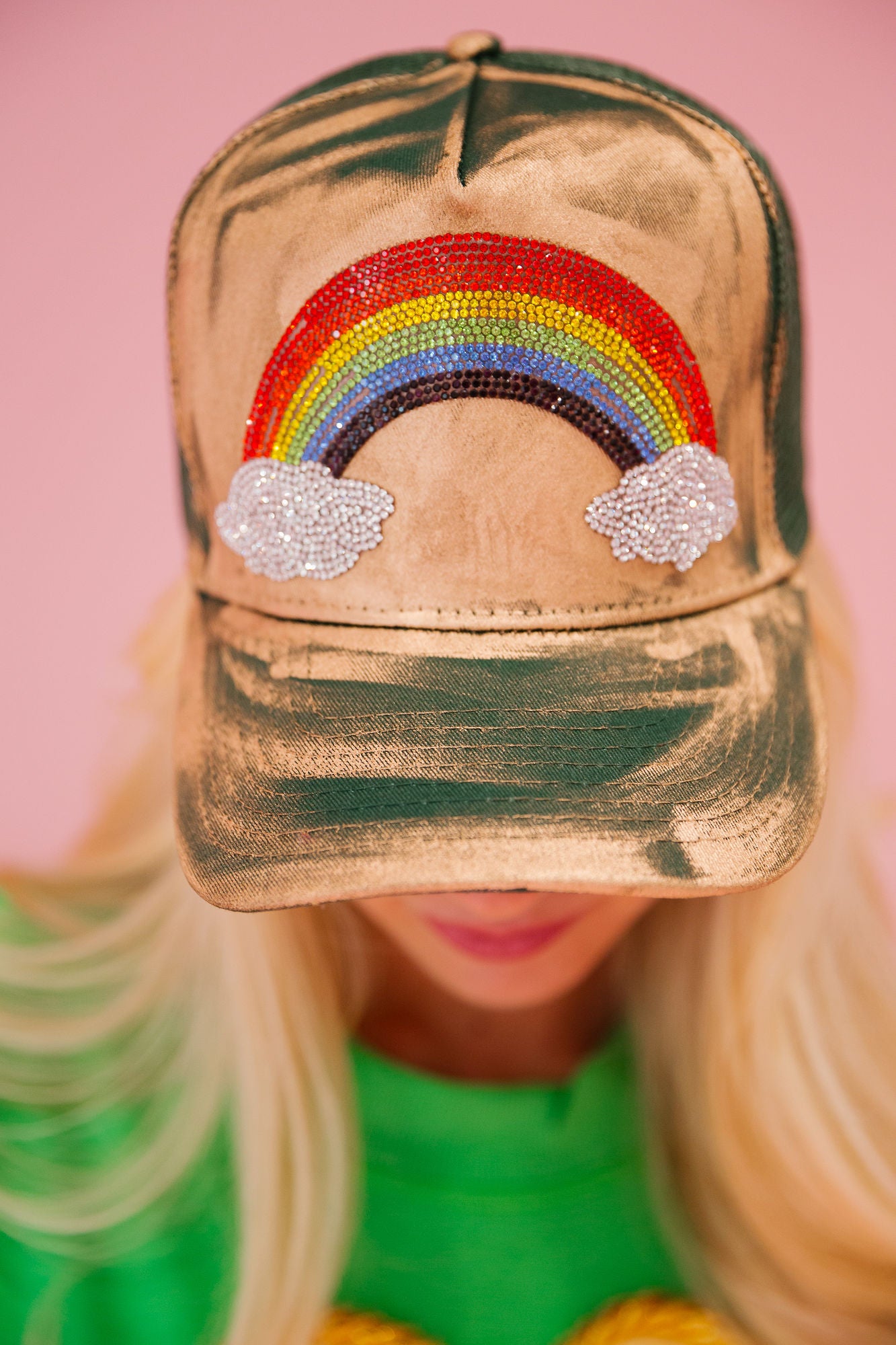 ST. PATRICK'S DAY HATS TRUCKER HAT Judith March GREEN STRUCTURED - RAINBOW