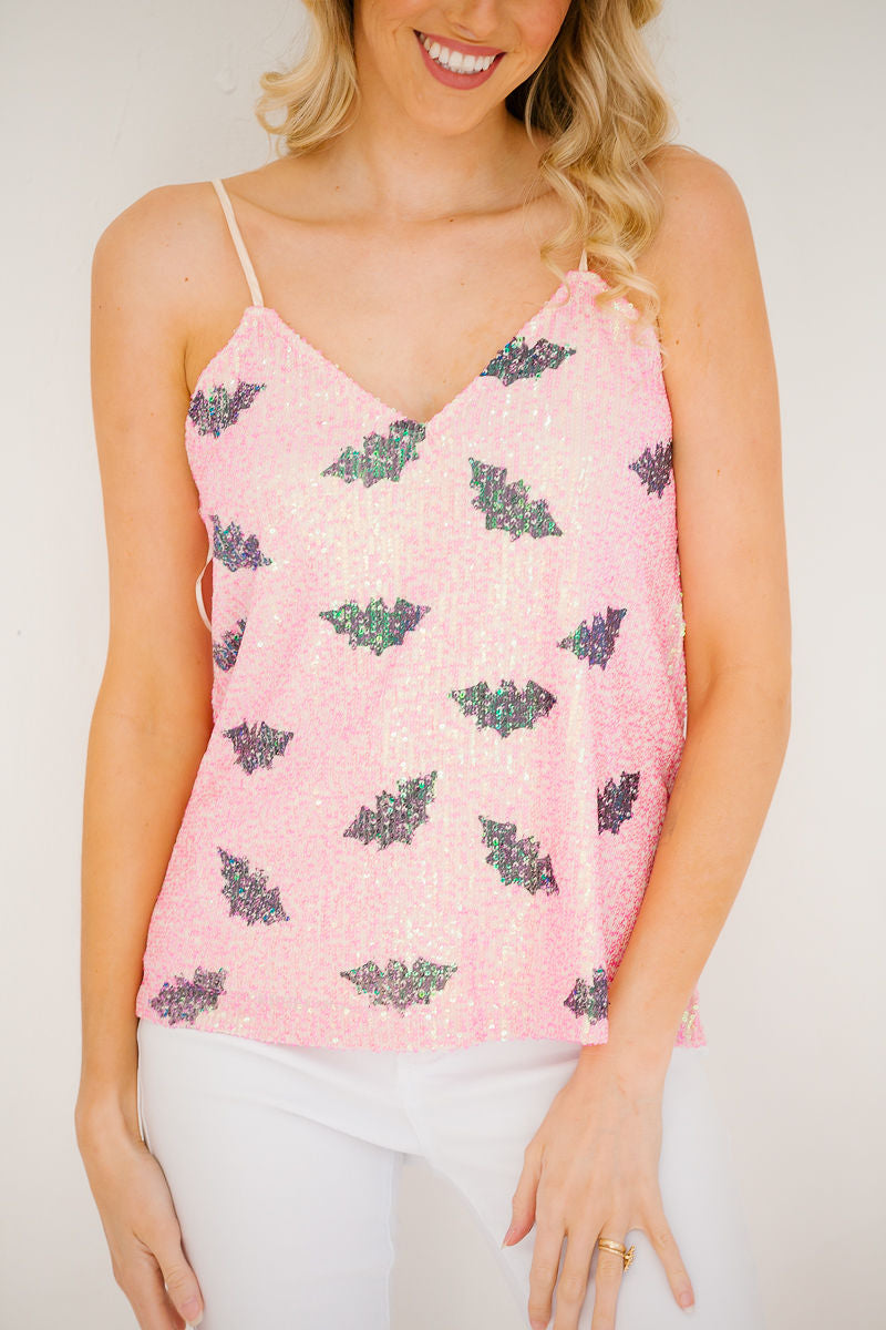 *FLYING BATS PINK SEQUIN TANK - MEDIUM TOP Judith March