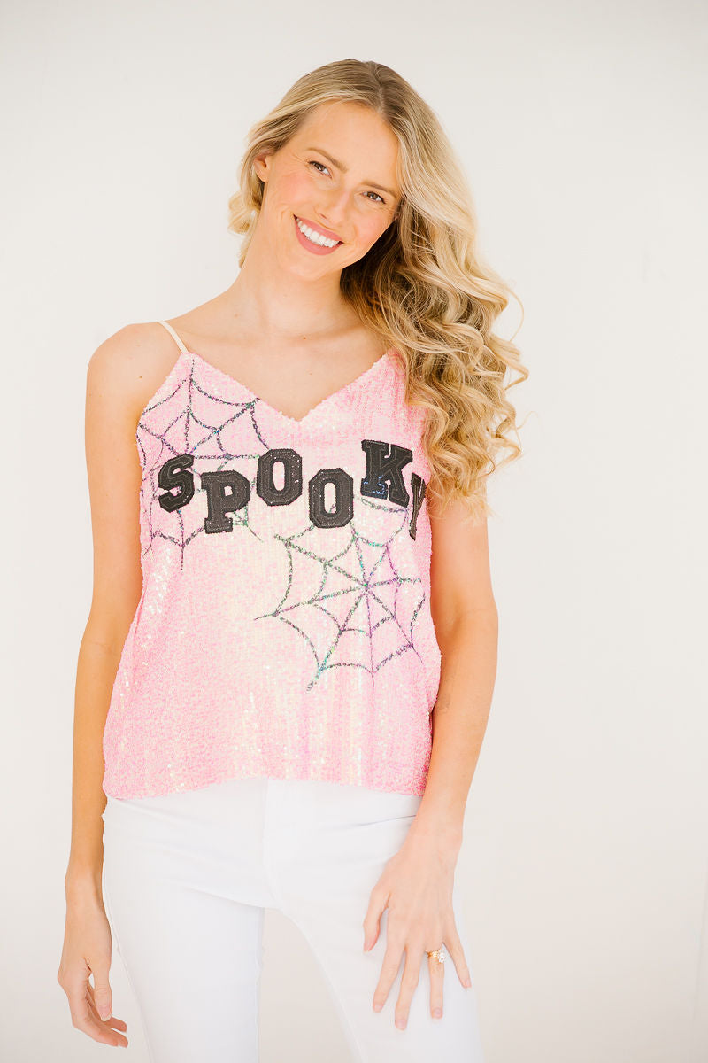 *SPOOKY PINK SEQUIN TANK TOP Judith March