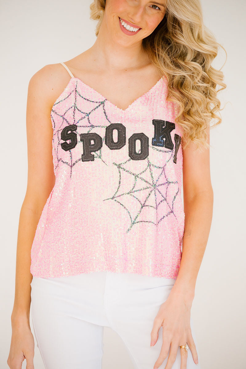 *SPOOKY PINK SEQUIN TANK TOP Judith March