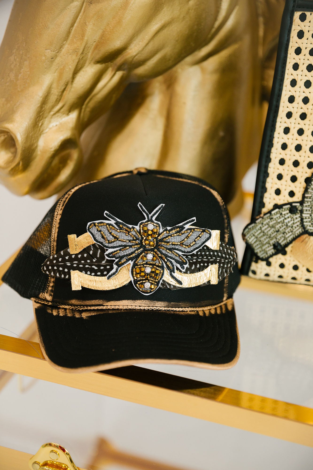 QUEEN BEE BLACK TRUCKER HAT HAT Judith March