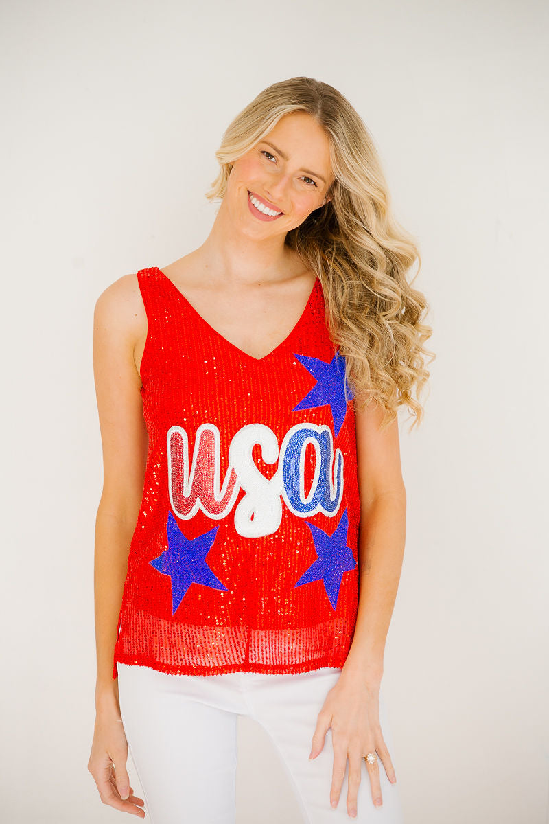 *USA RED SEQUIN TANK TOP Judith March