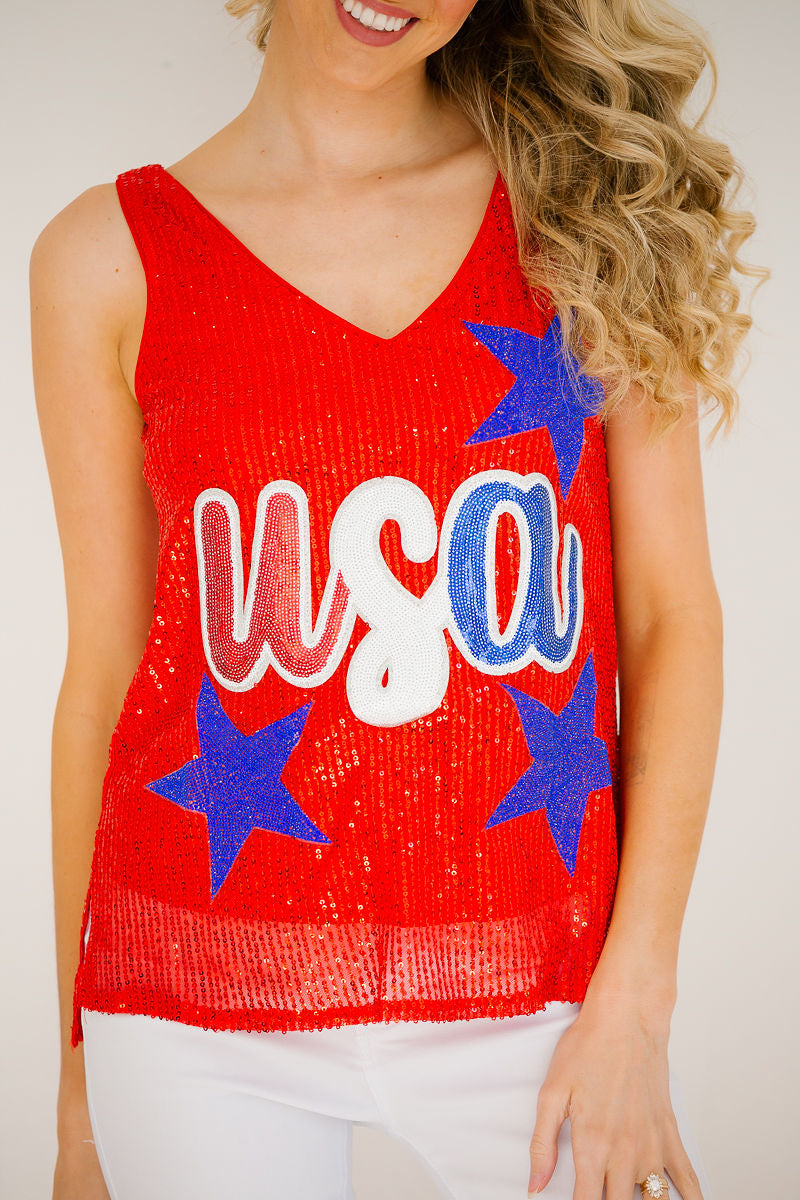 *USA RED SEQUIN TANK TOP Judith March