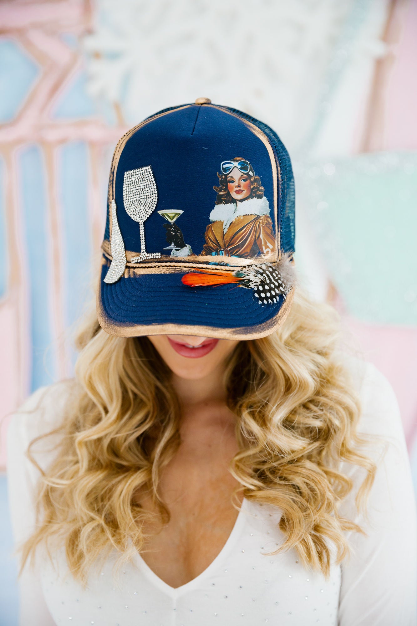 APRÈS SKI NAVY TRUCKER HAT HAT Judith March