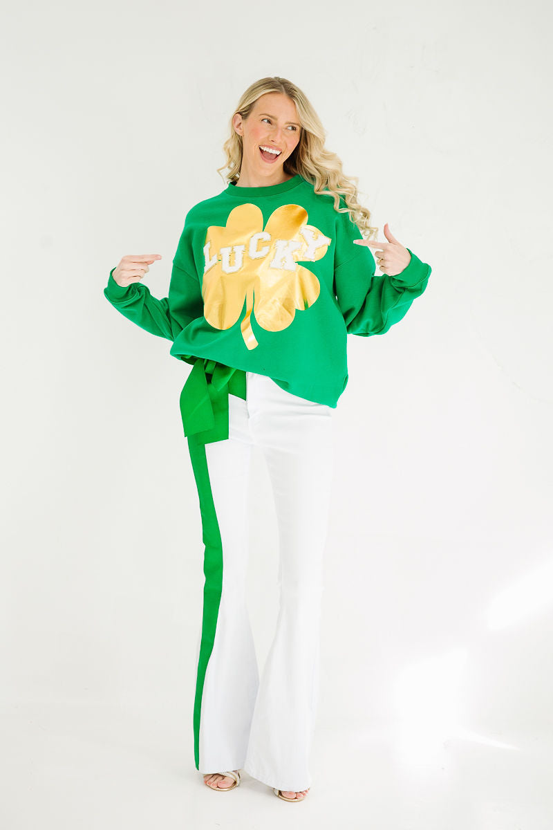 LUCKY CLOVER GREEN PULLOVER PULLOVER Judith March